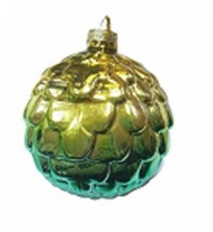Новогоднее подвесное украшение - шар Шишка золото-зелёная, 8x8x8