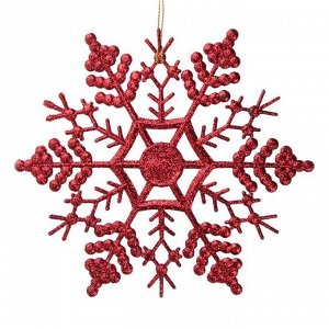 Новогоднее подвесное елочное украшение Снежинка-паутинка красная 16,5*16