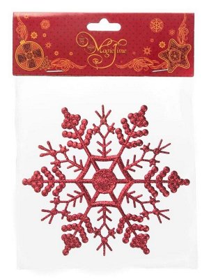 Новогоднее подвесное елочное украшение Снежинка-паутинка красная 16,5*16