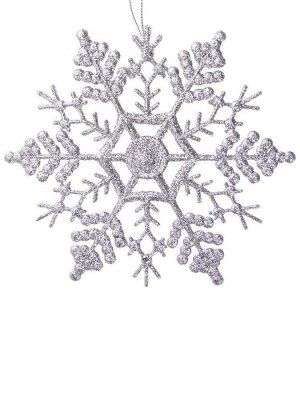 Новогоднее подвесное елочное украшение Снежинка-паутинка серебряная 16,5*16