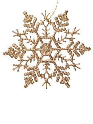 Новогоднее подвесное елочное украшение Снежинка-паутинка золотая 16,5*16