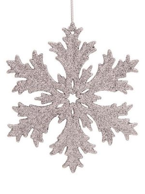 Новогоднее подвесное елочное украшение Снежинка в серебряном глиттере 12*12