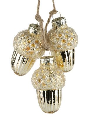 Новогоднее подвесное украшение Желуди золотистые: набор из 3 шт.