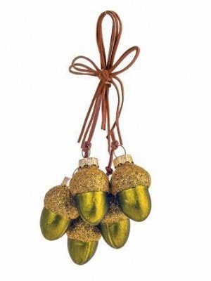 Новогоднее подвесное украшение Желуди зеленые: связка из 5 шт.