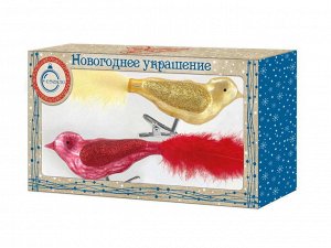 Новогоднее ёлочное украшение Золотая и Красная Птицы, 17x5,5x3