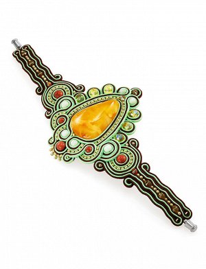 Эффектный браслет «Индия» с натуральным цельным янтарём и бисером, 905201259