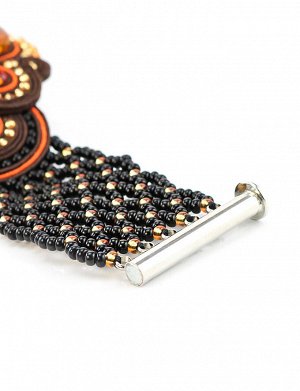 Плетеный браслет с вставками из натурального коньячного янтаря и кристаллов «Индия», 505211481