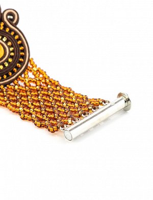 Плетеный браслет с вставками из натурального двухцветного янтаря и кристаллов «Индия», 505211480