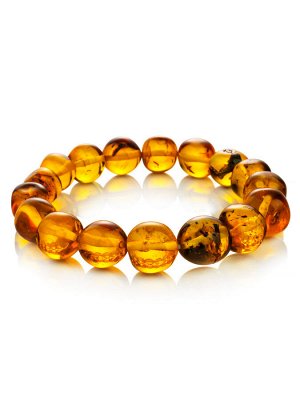 Сияющий браслет из натурального золотистого янтаря «Мятый шар», 004603079