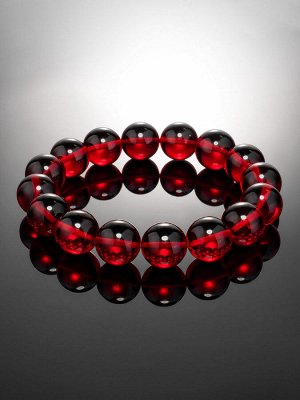 Роскошный браслет из натурального янтаря красного цвета «Шар», 004606116