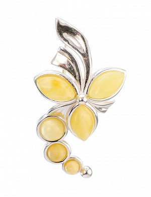 Нежная серебряная брошь с натуральным балтийским янтарём медового цвета «Орхидея», 607906076