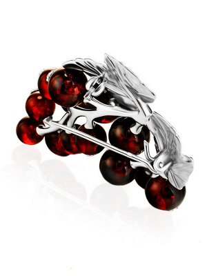 Роскошная брошь из серебра и натурального вишнёвого янтаря «Смородина», 007904083