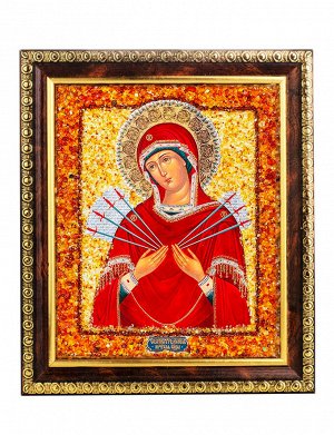 Икона Божией Матери «Умягчение злых сердец» (Семистрельная) с натуральным янтарём, 006905123