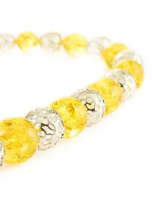 Роскошные бусы из натурального золотисто-лимонного формованного янтаря и серебра 925 пробы «Афродита», 500211143