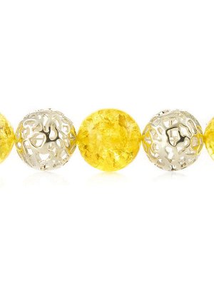 Роскошные бусы из натурального золотисто-лимонного формованного янтаря и серебра 925 пробы «Афродита», 500211143