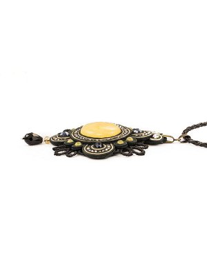 Ажурная плетёная чёрная подвеска с медовым янтарём «Индия» на шнурке, 504511483