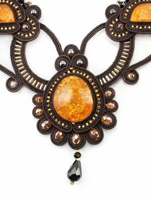 Ажурное плетеное колье с вставками из натурального золотистого янтаря «Индия», 506104981