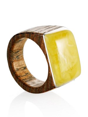 Эксклюзивное кольцо из древесины ореха, украшенное балтийским янтарём «Индонезия», 013206208