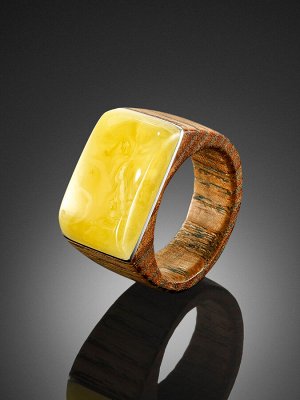 Эксклюзивное кольцо из древесины ореха, украшенное балтийским янтарём «Индонезия», 013206208