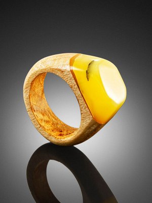 Необычное кольцо из дерева с натуральным балтийским янтарём «Индонезия», 908204210
