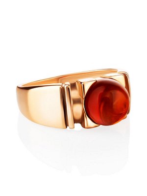 Стильное золотое кольцо с вставкой из натурального коньячного янтаря «Рондо», 6062201173