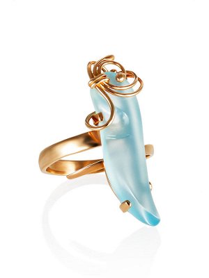 Нежное удлинённое кольцо с халцедоном в золотой оправе «Серенада», 010805090