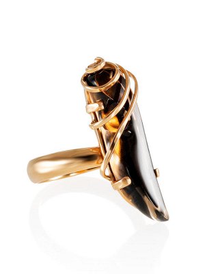 Позолоченное серебряное кольцо со вставкой из дымчатого кварца «Серенада»