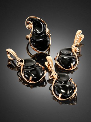 Уникальное кольцо с чёрным ониксом в позолоченном серебре  «Серенада», 010806037