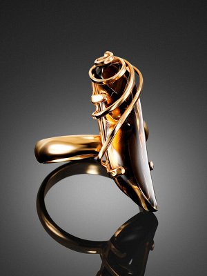 Позолоченное серебряное кольцо со вставкой из дымчатого кварца «Серенада», 010805117