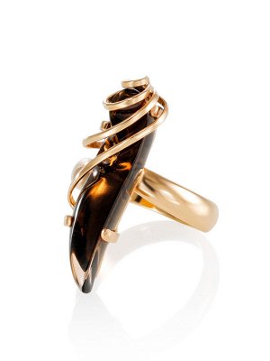 Позолоченное серебряное кольцо со вставкой из дымчатого кварца «Серенада», 010805117