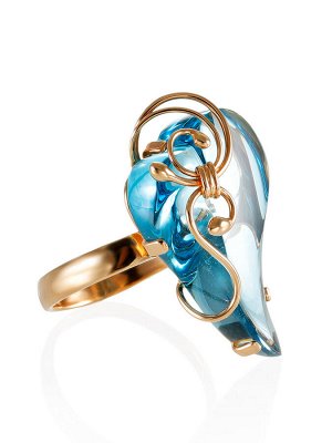 Роскошное золотое кольцо «Серенада» с топазом Скай, 010805079