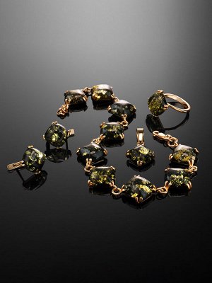 Эффектные серьги из искрящегося зелёного янтаря в позолоченном серебре «Византия», 010101179