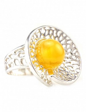 Эффектное кольцо с натуральным янтарём медового цвета «Венера», 606306104