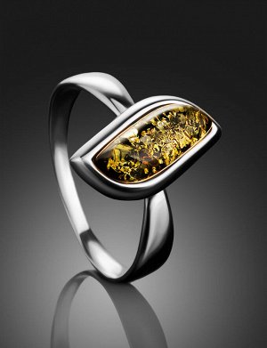 Изящное серебряное кольцо с натуральным зелёным балтийским янтарём «Тильда», 606303559