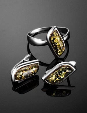 Изящное серебряное кольцо с натуральным зелёным балтийским янтарём «Тильда», 606303559