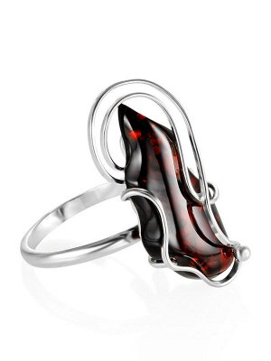 Серебряное кольцо с цельным натуральным янтарём вишнёвого цвета «Риальто», 006302243