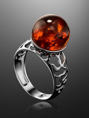 Ажурное серебряное кольцо «Афродита» со вставкой коньячного янтаря, 506311121