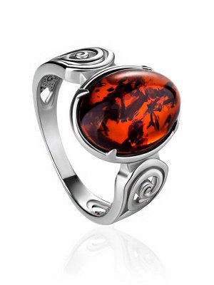 amberholl Изящное серебряное кольцо с янтарём коньячного цвета «Месопотамия»