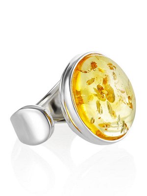 Серебряное кольцо с искрящейся вставкой из натурального лимонного янтаря «Глянец», 006306199