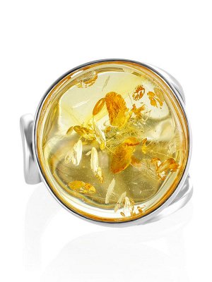 Серебряное кольцо с искрящейся вставкой из натурального лимонного янтаря «Глянец», 006306199