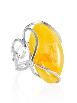 Коктейльное кольцо «Валенсия» из серебра и натурального медового янтаря, 006302197