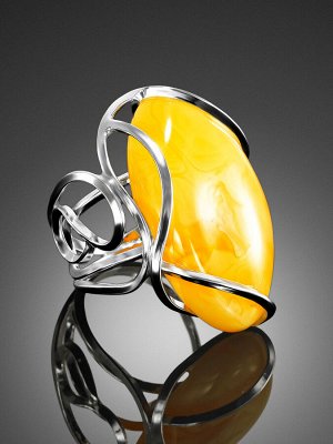 Коктейльное кольцо «Валенсия» из серебра и натурального медового янтаря, 006302197