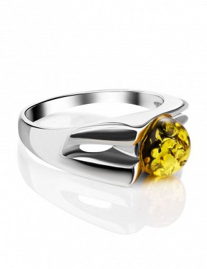 amberholl Стильное серебряное кольцо с зелёным янтарём «Токио»