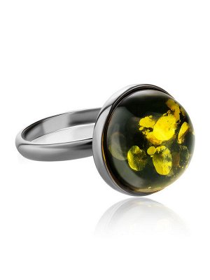 Стильное кольцо «Сорбонна» из серебра и зелёного янтаря, 006306071