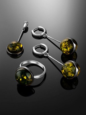 Стильное кольцо «Сорбонна» из серебра и зелёного янтаря, 006306071