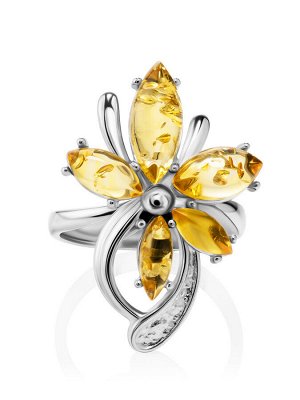 Нарядное серебряное кольцо со вставками из золотисто-лимонного янтаря «Барбарис»