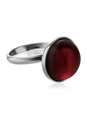 Серебряное кольцо с натуральным глянцевым янтарем темно-вишневого цвета «Сорбонна», 006305055