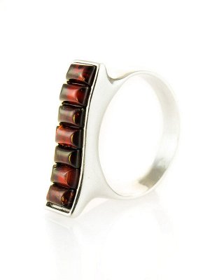 Серебряное кольцо с прямоугольными вставками вишневого янтаря «Мозаика», 506311241