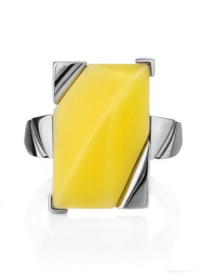 Геометрическое кольцо из серебра и медового янтаря «Генезис», 006302264