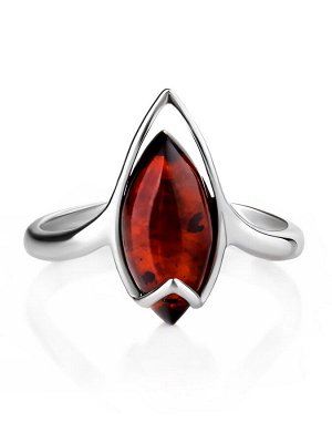 Нежное серебряное кольцо с янтарём вишнёвого цвета «Подснежник»